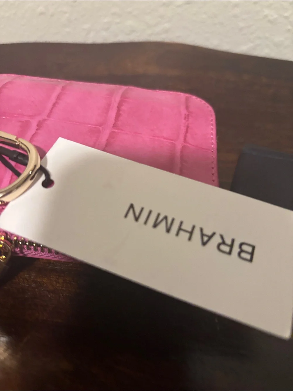 Brahmin Magenta Croc-Embossed Key Pouch with Gold Hardware